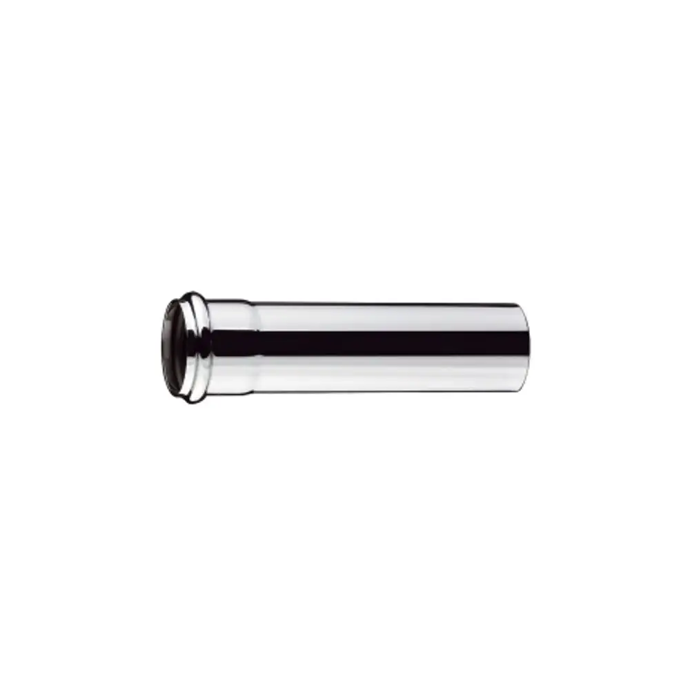 Verlängerungsrohr in glänzendem Chrom, hergestellt von Hansgrohe. Das Rohr hat eine zylindrische Form und geeignete Anschlüsse an beiden Enden.